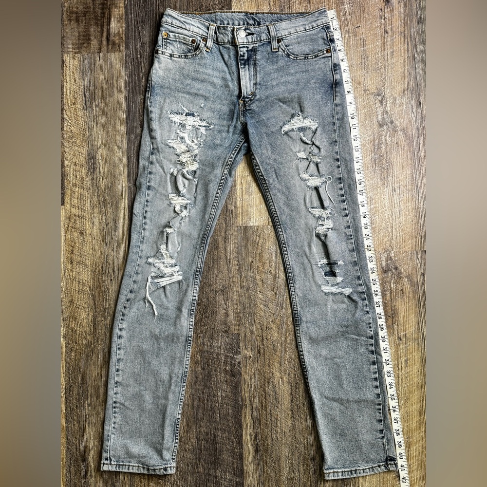 Distressed Ripped Denim Blue Levi's Men's 511 Slim Jeans 30” x 32”